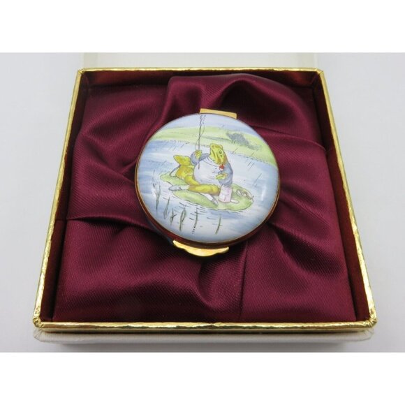 Beatrix Potter JEREMY FISHER Crummles Enamel Trinket Pill Box Vintage With Case - Picture 3 of 11